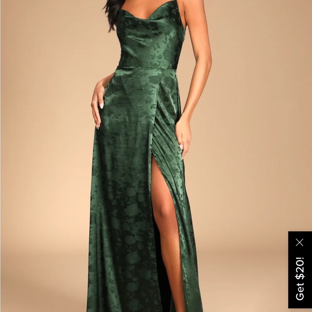 Simply Dreamy Emerald Green Satin Floral Jacquard Maxi Dress